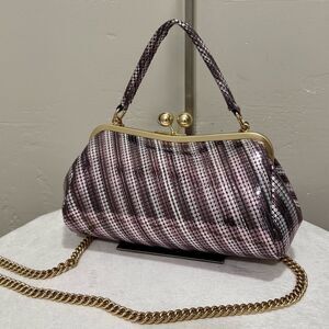 Sequin Embossed Genuine Leather Kisslock Baguette Bag/Shoulder Bag/Crossbody